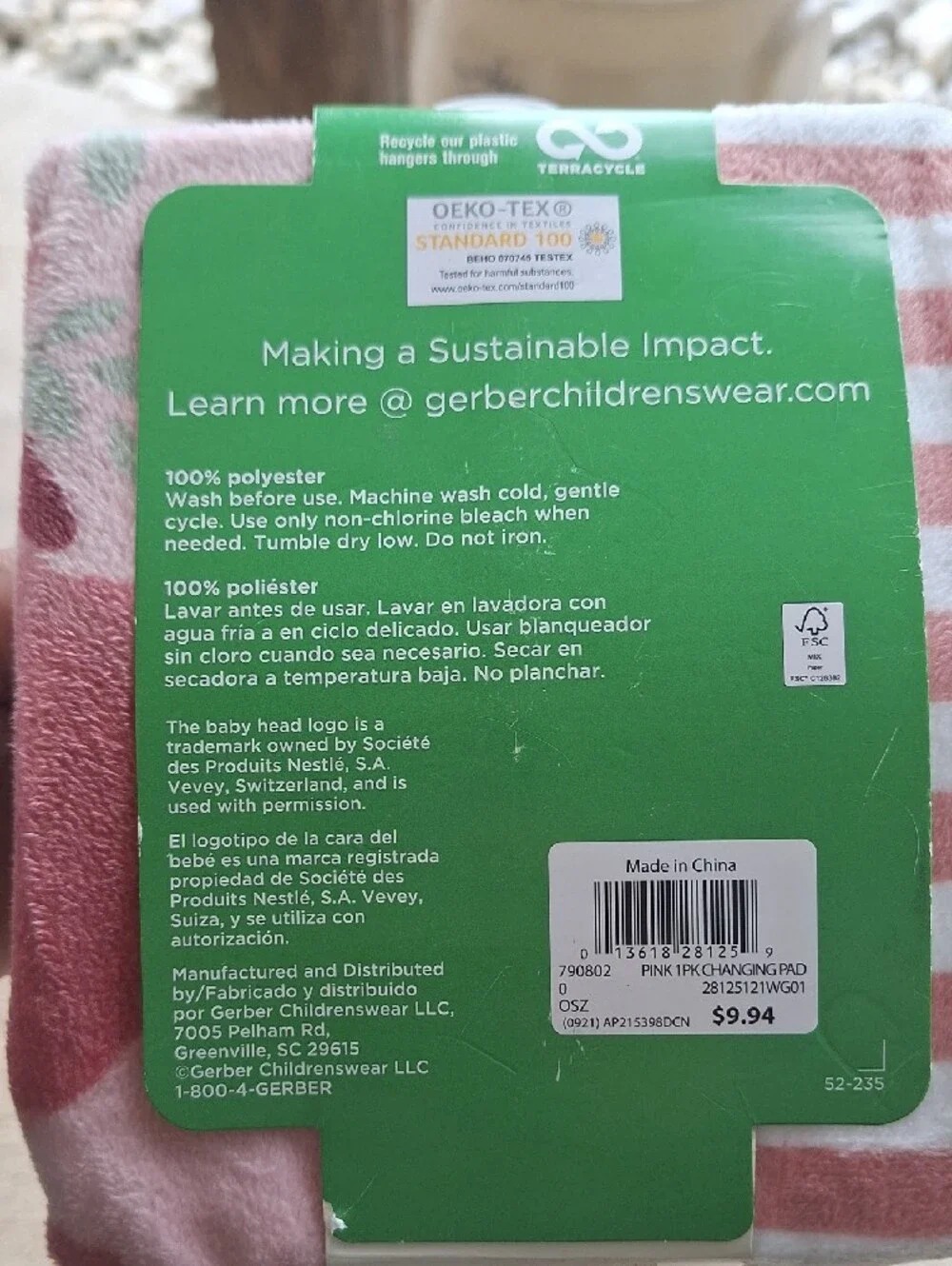 NEW Unused Gerber Modern Moments Pink & White Striped/Floral Changing Pad Cover